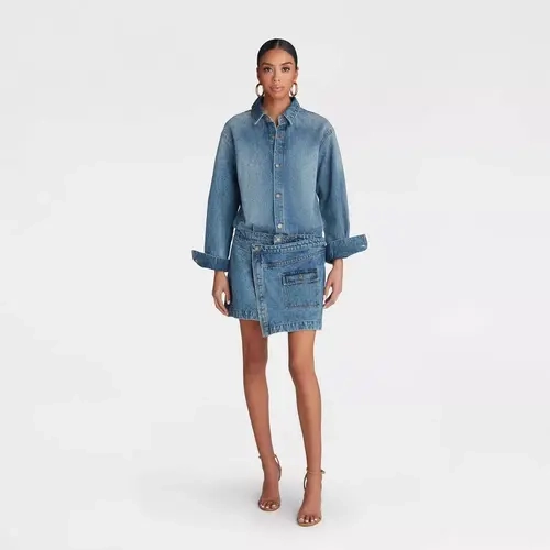 KBB by KAHLANA Women's Long Sleeve 'The Asymm Denim Dress' - Twist Detail, Everyday Elegant Fashion, Wrap & Hip-Flattering Design Garment Collared