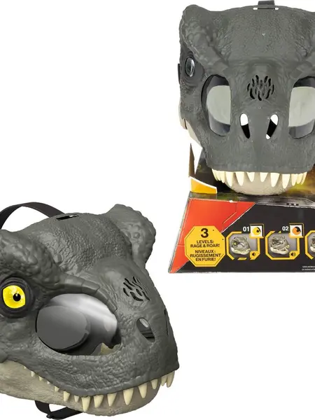 Jurassic World Rebirth T-Rex Rage N Roar Mask with LED Light Up Eyes Feature, 3 Level Effects