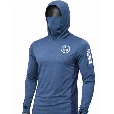 EVER BOOTS UPF +50 Long Sleeve Mens Sun Hoodie with arm pocket and face mask- 4 way stretch, Lightweight, Breathable, Moisture-Wicking, Premium Outdoor Wear for Men
