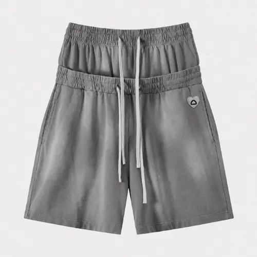 AELFRIC EDEN Men's Vintage Fashion Washed Cotton Baggy Classic Shorts - Adjustable Double-Layer Drawstring Waistband, Pockets, Black, Plain, Casual Streetwear, Male Basic Bottoms, Cotton Shorts, Classic Men's Shorts