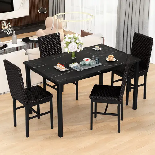 Recaceik Dining Table Set for 4, Faux Marble Kitchen Dinner Table Set with 4 Upholstered Velvet Chairs, Dining Room Table Set for Kitchen Dining Home Modern tiktokshopspringglowup
