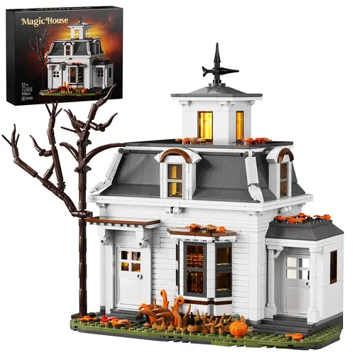 Magic House Building Blocks Set with LED Lighting - 896 PCS Witch's Cottage Model Kit, Haunted Halloween House with Light Kit, DIY Construction Toy for Adults Kids Ages