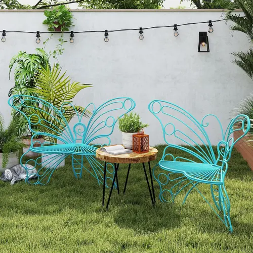 HLR 50" Outdoor Butterfly Bench with Sturdy Iron Frame, 50" Roomy Seat & Butterfly Wings Design, Weather-Resistant Anti-Rust Heavy-Duty Furniture for Outdoor Patio & Parties