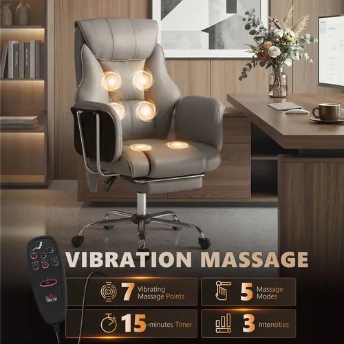 HOMCOM Massage Office Chair with 6-Point Vibration, Overstuffed Reclining Desk Chair with High Back, PU Leather, Footrest, Thick Spring Cushion, Lumbar Support, Adjustable Height, Swivel Wheels