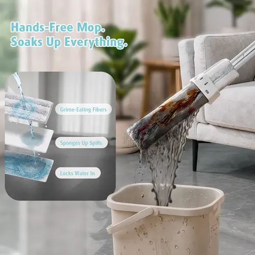 AIR U+ Triangular Shape Flexible Rotating Mop - 360° Rotatable Self-Wringing Water Absorbent Mop with Long Handle for Bathroom, Tile Cleaning