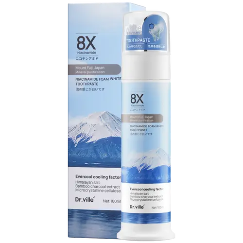 【Family Value Pack】Dr.ville Niacinamide Foaming 8X Brightening Dental Whitening Toothpaste (Minty, 100ml-D) - Daily Oral Care, Fresh Breath, Stain Removal, Gentle Clean, Deep Clean, No Harshness, Cleansing