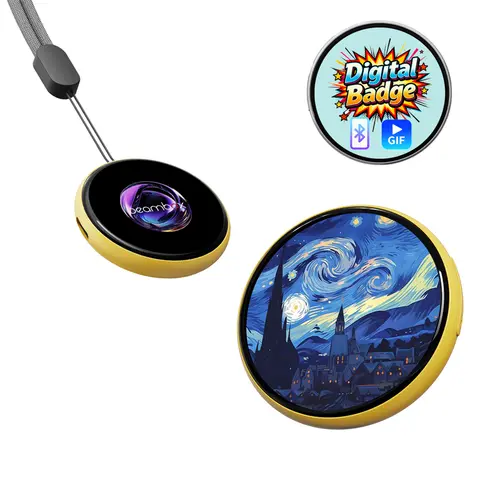 Beambox Digital Badge - Niji Photo, Video, GIF Support Touchscreen Pin with 500mAh Long Battery Life, Lightweight, Portable, Multi-functional, Glass Cover, iOS/Android Compatibility for Anime Fans Merchandise Gifts, Pins