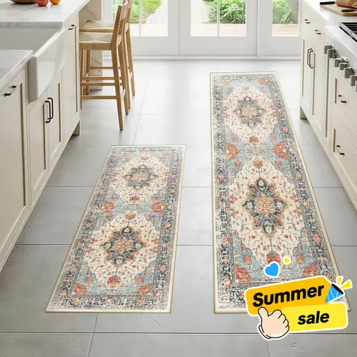 BESTSWEETIE | 2-Piece Washable Kitchen Runner Rug Set for Hallway & Entryway – Non-Slip, Soft, Vacuum-Friendly Boho Rugs for Fall Home Decor, Back-to-School Home Essentials & Home Decor
