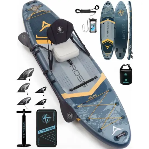 12'x36 inches Inflatable Stand Up Paddleboard for Beginners, Ultra-Stable Heavy-Duty Double PVC SUP with 500 lbs Load, Complete Accessories Kit Including Kayak Seat, 5L Dry Bag, Adjustable Footrest, Repair Kit