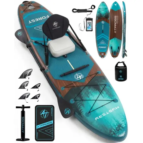 Extra Wide Double PVC Inflatable Paddle Board, 12'x36" Portable Inflatable Board for Beginners, 500 lbs Load Capacity, Fishing-Ready SUP Platform with Kayak Seat, 1 Adjustable Footrest, 2 Small Fins, 600D Backpack, Bag, Repair Kit for Water Fun, 600D Back