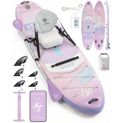 Premium 12'x36" Extra Wide Inflatable Stand Up Paddleboard, Double UV-Resistant PVC, 500lbs Capacity for Adults, Quicklink System Complete Kit with Kayak Seat, Safety Leash, 600D Backpack, Waterproof Phone Bag & Repair Kit for Outdoor Water Sports