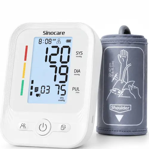 Sinocare Upper Arm Blood Pressure Device, HSA/FSA Eligible, Accurate Healthcare Monitor with 3-Color Display, 8.6"-16.5" Adjustable Cuff,Easy-to-Understand Number Readout,2x120 Memories,User-Friendly Design