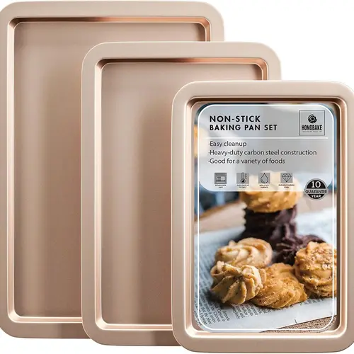 3 Pcs Cookie Sheets, Baking Sheet Set, Nonstick Oven Pan with Wider Grips, 3 Pack Half/Jelly Roll/Quarter Baking Tray, Premium & Dishwasher Safe