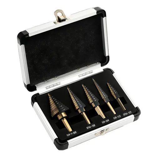 5PCS Titanium HSS Step Drill Bit Set 50 Sizes Unibit for Sheet Metal with Aluminum Case DIY Worker