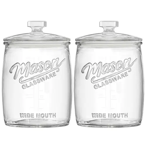2-Pc Thick Glass Storage Jar Set - 1 Gal Wide Mouth Mason Jars with Silicone Airtight Lids for Kitchen Pantry Preserving & Display (Candy, Flour, Rice, Coffee)