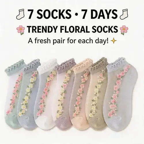 Women's 7-Pair Stretchy Sheer Floral Mesh Ankle Socks - Thin Transparent Ruffle, Soft Comfortable Feminine Fit for Summer