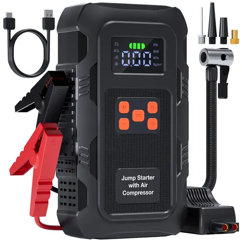 HPBS 5000A Automotive Portable Jump Starter & Car Tool Kit, 12V Vehicle Booster with 150 PSI Tire Inflator for Up to 10.0L Gas Engines, 12V Battery Charger Air Compressor Car Accessories (Orange)
