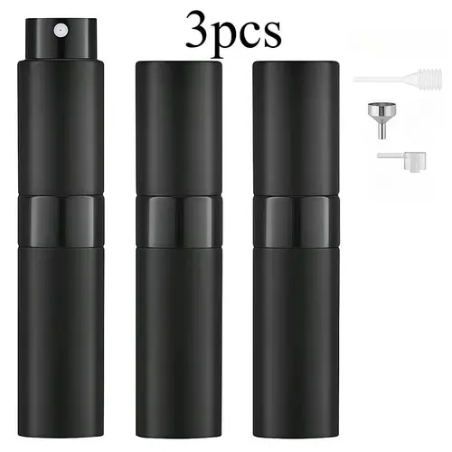 3pcs 8ml Aluminium Refillable Perfume Atomizer Bottle Set - Lightweight Leak-Proof Empty Containers with Funnel, Travel Home Organizer for Essential Oils, Cosmetic Cologne, Matte Black Makeup Tool Storage by summerwins