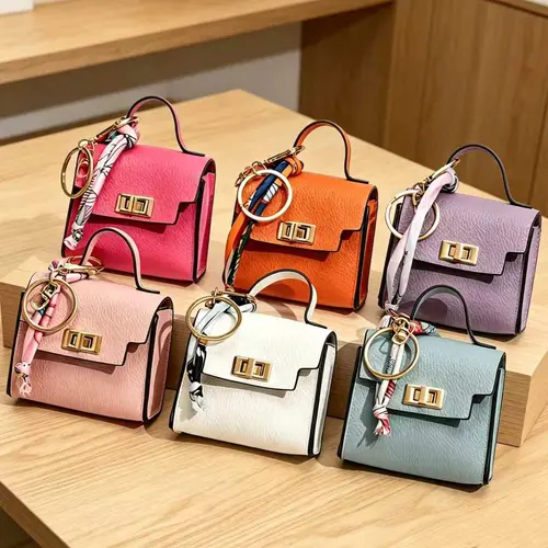 Small Mini Square Leather Bag Pendant Keychain - High-Quality Leather Durability, Colorful Strap, Trendy Bag Charms, Purse Accessories, Girly Purse Accessories, Car Keychain for Festive Mini Gifts