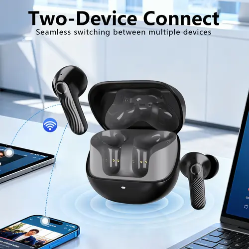 Voprene v73/N HiFi Deep Bass Wireless Earbuds - Audio Electronic Device for Phone, Game Use, Active Noise Cancellation, 140H Playtime, ENC Distinct Calls, Bluetooth 5.4, 10-Minute Instant Quick Charge, Charging Case, High Fidelity