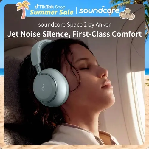 soundcore Space 2 by Anker, Active Noise Cancelling Headphones, Comfortable Fit, 50H Playtime, LDAC HiRes Wireless Audio, Dual Connection, Clear Calls, Bluetooth 6.1, Nap Mode, Wearing Detection #tiktokshopsummersale,back to school,back to school haul