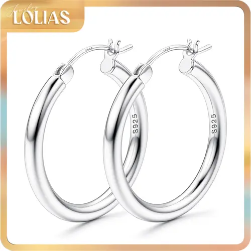 LOLIAS Women's S925 Sterling Silver Post Hoop Earrings, 14 Karat Gold Plated 3mm Chunky 925 Jewelry, Hypoallergenic Lightweight Fashion Accessories for Women (15/20/30/40/50/60/70mm)