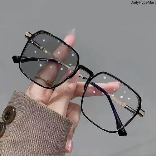 Fashionable Geometric Metal Frame Blue Light Glasses - UV Protection, Anti-Radiation, Photochromic Dual Lens, Lightweight Wear, Indoor/Outdoor Casual Daily Use Eyewear (Fashion Accessories)