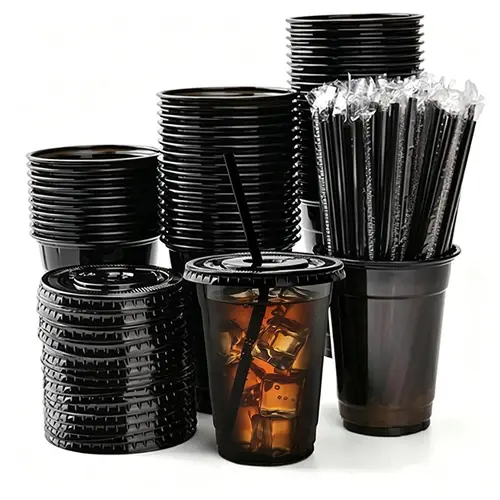 20/50 Pack 16oz Bulk Plastic Cups with Lids and Straws, Transparent Ice Coffee Cups, Drinkware Cups, Portable for Cold Drinks, Smoothies, Shakes, Party Supplies, Clear Plastic Cups with Lids