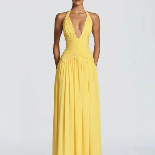 Women's Solid V-Neck Sleeveless Back Split Dress, Formal Wear Party Dress for Gatherings and Events