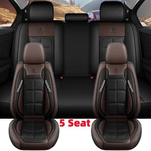 5-Seat Full Coverage Car Seat Covers - Waterproof Wear-Resistant PU Leather, Muscle Wraparound Design, Muscle Fit, Soft Comfortable Car Interior Protector