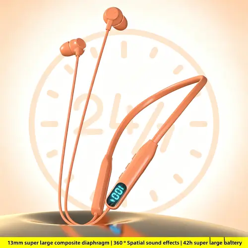 Orange Neckband Wireless Bluetooth Earbuds - 42-Hour Playtime, 9D Surround Stereo, 13mm Composite Diaphragm, ENC Sound Isolation, Smart Voice Assistant, Type-C Charging, Mobile Hi-Fi Headset for iPhone, Laptop, Tablet, In Ear, Wireless Pairing Keeps Cable