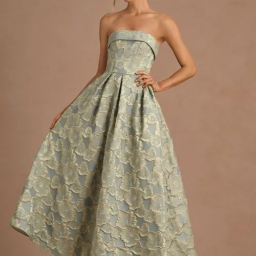 Azazie Florentine Corset Bandeau Jacquard Taffeta Wedding Guest Party Maxi Dress, Sleeveless, Wedding Guest Dresses sohochic