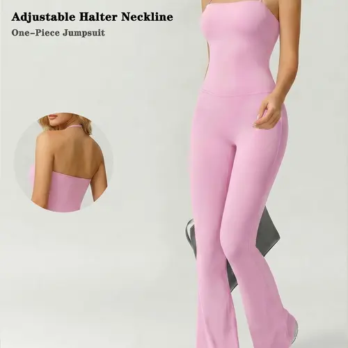 Women's Sleeveless High Waist Jumpsuit, Adjustable Strap, Slim-Fitting, Soft Nylon Spandex, Casual All-Season Workout Gear, Yoga Activewear Jumpsuit, Stretchy Jumpsuit, Stretchy Sports Jumpsuit, Workout Jumpsuits