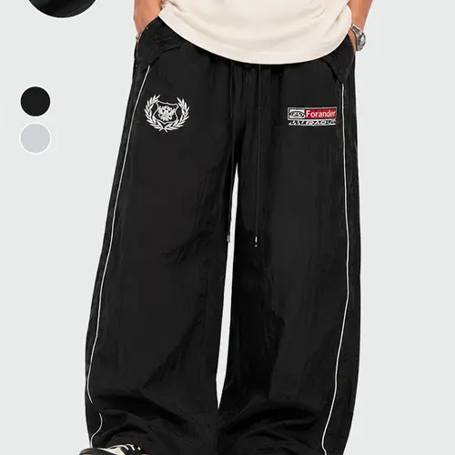 TELLFUN--Men's Y2K Printed Lightweight Baggy Sweatpants, Drawstring Straight Leg Stylish Casual Streetwear Dance Pants with Pocket, Ideal for Pairing with Hoodie or Sneakers, Personalized Menswear Bottoms