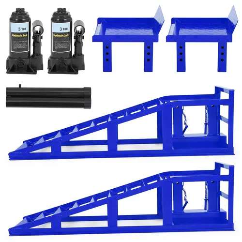 5 Ton Hydraulic Car Ramps, 2 Pack Heavy Duty Adjustable Lift Ramps with Safety Lock, Low Profile Steel Service Ramp, 11000 Lbs Capacity, 11.6"–16.2" Height for Car, Truck, SUV, Garage - Blue,dorm essentials,home decor