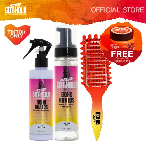 ALL DAY GOT HOLD Boho Braids Care Kit - 4-Piece Lightweight Haircare Set with Brush, Gel for Curl Defining, Frizz Control, Tangle Free Hair for Adults, Beauty Products, Hair Care, Braiding Gel, Curly Hair
