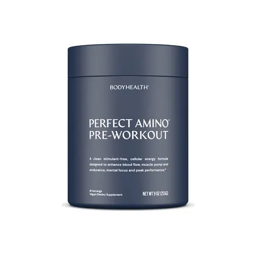 BODYHEALTH Perfect Amino Pre-Workout Powder - 9 oz Focus Fuel, 0 Stimulants, Vegan, Gluten-Free, Dairy-Free, Energy & Focus Fitness Fuel, ATP Energy Amino Acids Nutritional Supplement for Nitric Oxide & Muscle Pumps