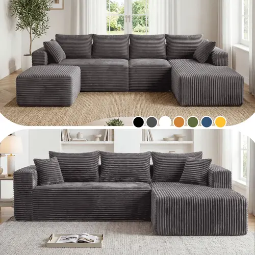 【2 Packages Shipping】118&92.5" Modular Boneless Sectional Couch Oversized Deep-Seat No Assembly Required Suitable for Living room/Bedroom/Apartment 0015GY