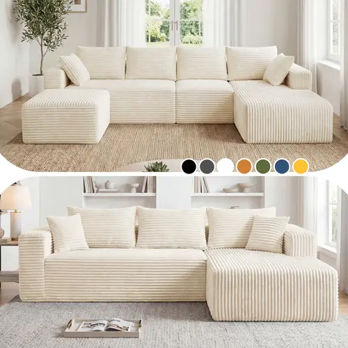 【2 Packages Shipping】118&92.5" Modular Boneless Sectional Couch Oversized Deep-Seat No Assembly Required Suitable for Living room/Bedroom/Apartment 0015BG