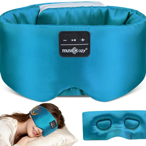MUSICOZY 3D Silk Bluetooth 5.4 Sleeping Eye Mask with Headphones - USB-C, Breathable, Total Blackout, Side Sleeper’s Choice, Ideal for Travel, Blue
