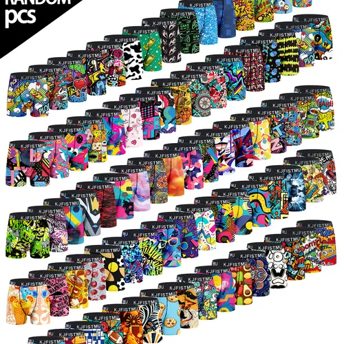 KJFISTMU 24-pcs/12-pcs men's briefs, featuring a simple and fresh mix of graffiti and pop art patterns. Made from soft, slightly stretchy fabric that wicks away moisture, these are the perfect choice for both sports and the office. Menswear