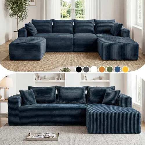 【2 Packages Shipping】118&92.5" Modular Boneless Sectional Couch Oversized Deep-Seat No Assembly Required Suitable for Living room/Bedroom/Apartment 0015BL
