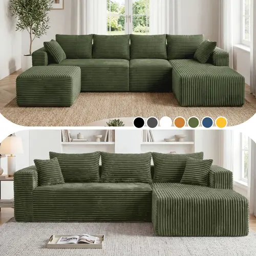 【2 Packages Shipping】118&92.5" Modular Boneless Sectional Couch Oversized Deep-Seat No Assembly Required Suitable for Living room/Bedroom/Apartment 0015GE