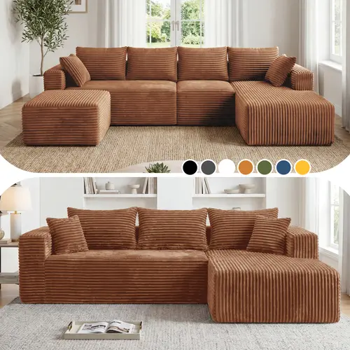 【2 Packages Shipping】118&92.5" Modular Boneless Sectional Couch Oversized Deep-Seat No Assembly Required Suitable for Living room/Bedroom/Apartment 0015BR