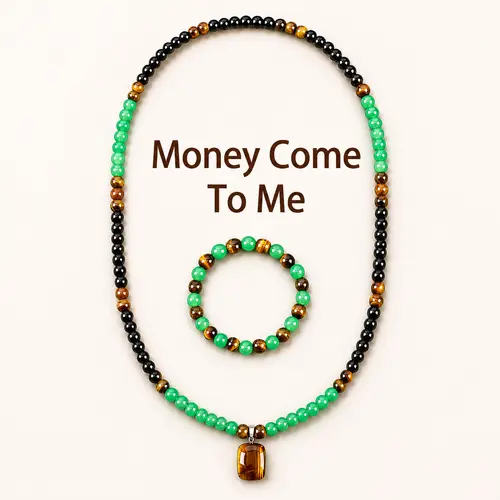 Unisex Natural Stone Crystals Jewelry Set - Tiger's Eye, Green Aventurine Beaded Bracelets & Bangles (15-20cm, 20g), Adjustable Bracelet, Long Pendant Necklace, Feng Shui Healing, Everyday Wear, Birthday Gift-Ready
