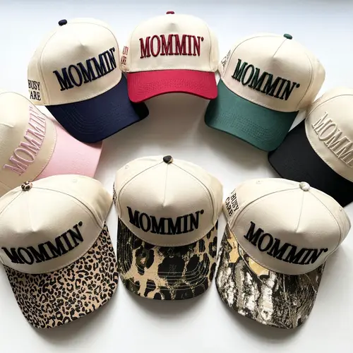 Women's Embroidered Mommin Trucker Hat - Adjustable Canvas Vintage Urban Baseball Cap, Letter Embroidered Hats for Women Casual Wear