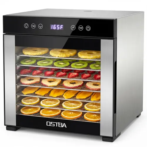 OSTBA Food Dehydrator with 8 Stainless Steel Trays, 95–165℉ Adjustable Temperature, 48H Digital Timer, 650W Food Dryer for Fruits, Vegetables, Jerky and Herbs,home essentials