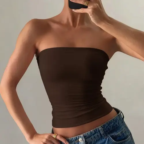 Sexy Tube Top, Sleeveless X-Type Cut Out Design, Casual Plain Knit Upper Bodywear, Short Length Without Buttons or Zippers, Bodycon Top