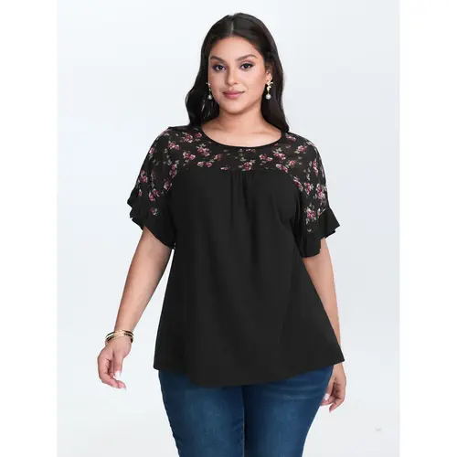 BLOOMCHIC Women's Sheer Knit Short Sleeve Top - Lightweight Contrast Color Summer Shirt, Soft Relaxed Fit Casual Top for Vacation & Everyday Wear,Summerfinds