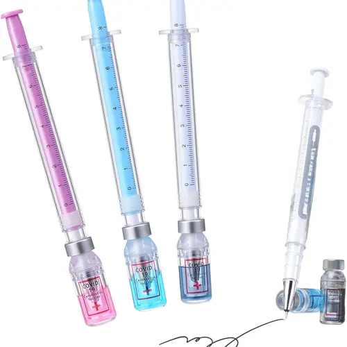 3/6 PCS Syringe Fine Point Pens - 0.38mm Black Ink Colored Ballpoint Pens with Cap Protection, Assorted Colors for Nurses, Novelty Doctor Play Party Favors Office Supplies, Fine Point Pen, Ball Point Pens Assorted Colors